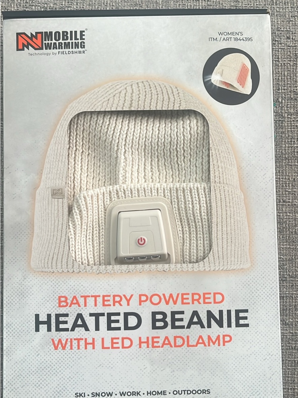Women's Cream Heated Beanie with LED Headlamp
